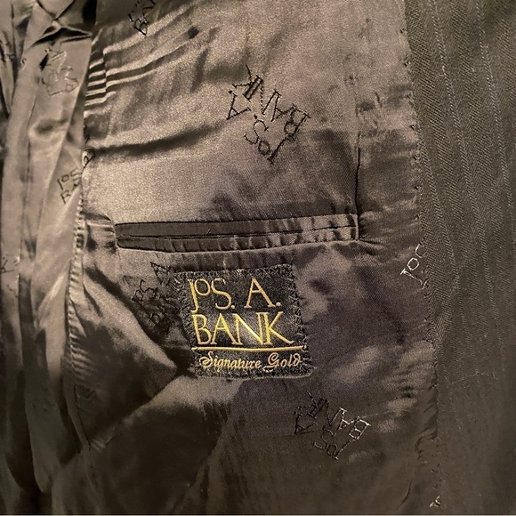 LIKE NEW Jos A Banks signature gold size 43 LG black blazer suit 100% wool - Picture 6 of 8